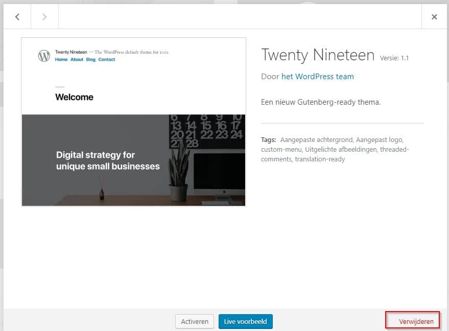 WordPress Thema verwijderen